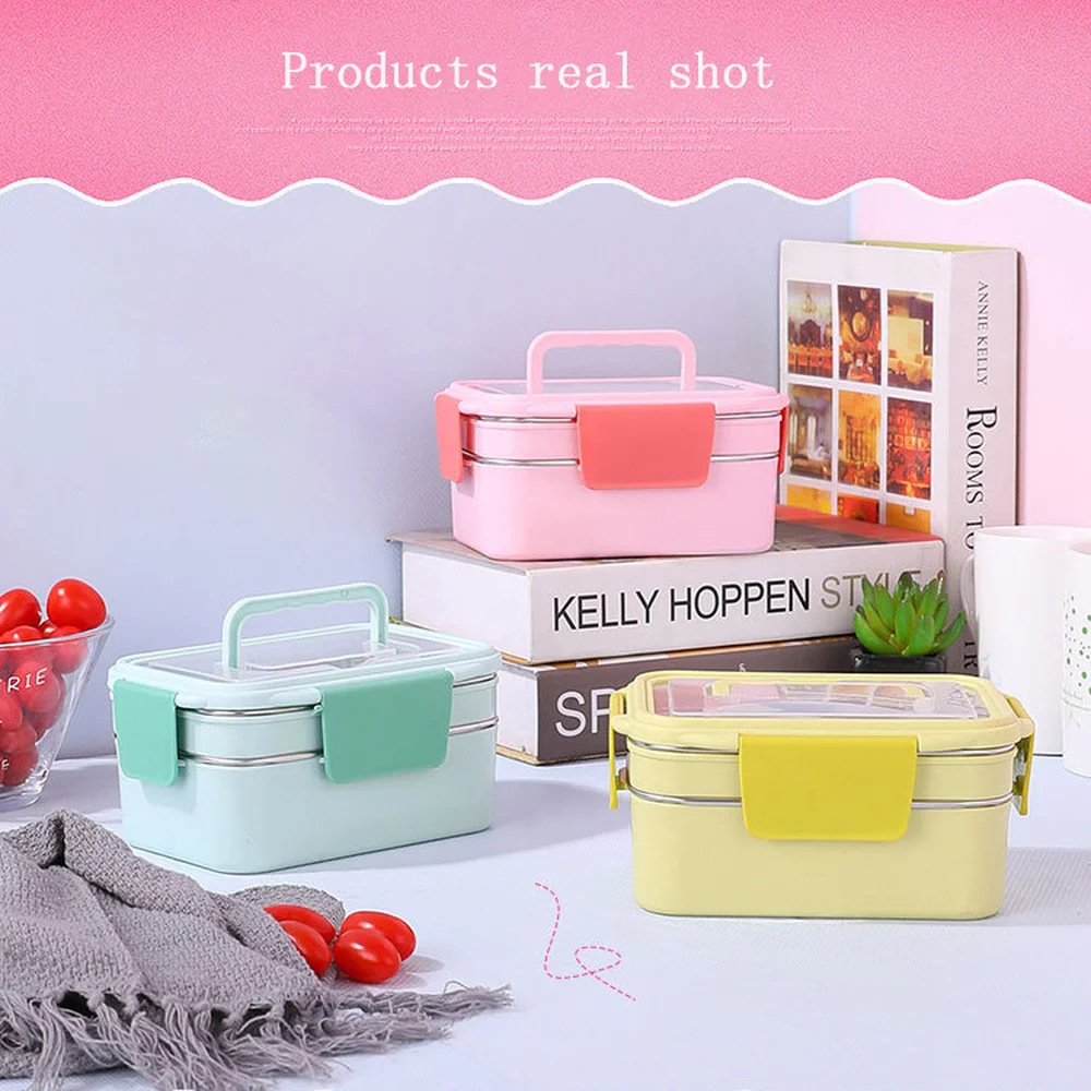 

Container 304 Stainless Steel Rectangle Bento Lunch Box Double Layer Design Lunch Solution Offers Durable Meal and Snack Packing