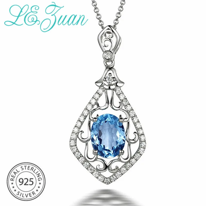 L & zuan натуральный 2.258ct голубой топаз Подвеска для женщин серебро 925 пробы