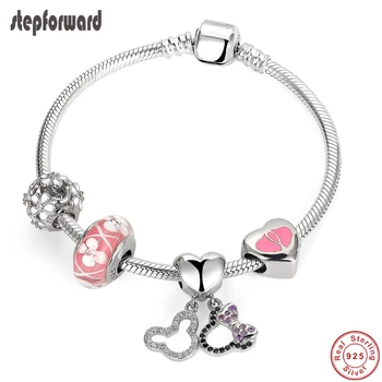 

STEP FORWARD Hot 925 Sterling Silver Mickey Minnie CZ Pendent Daisy Charm Bracelets & Bangles For Woman Fashion Jewelry WLB020
