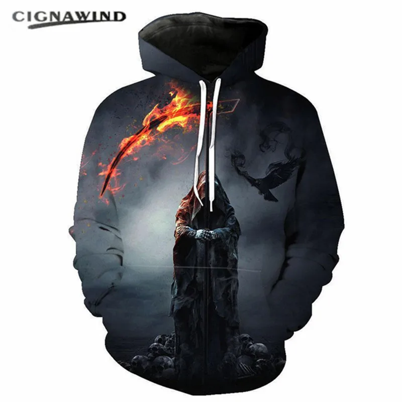 New arrival fashion sweatshirt Hoodies men women 3D printed Novel design Black death grim Reaper