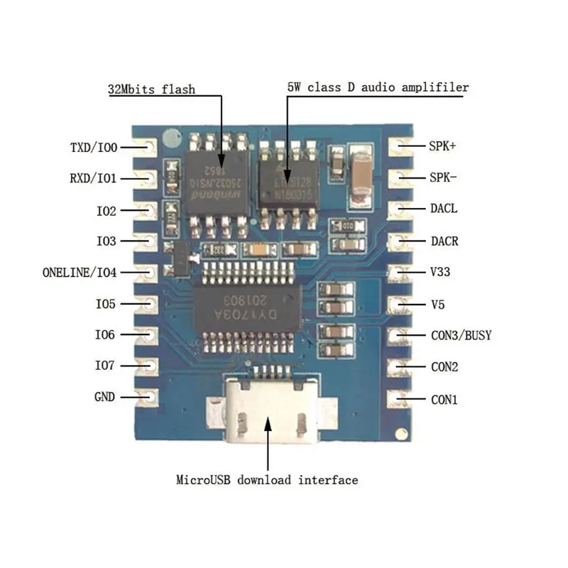 DY-SV17F аудио модуль мини mp3-плеер IO триггер USB загрузка флэш голосовой модуль