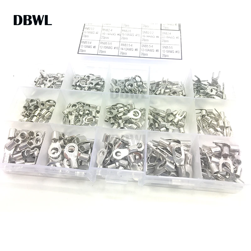 Kopen 300 pcs 15 type Niet geïsoleerde Ring Vork U type Terminals Assortiment Kit Crimp Spade Set Lug Kabel draad Connector