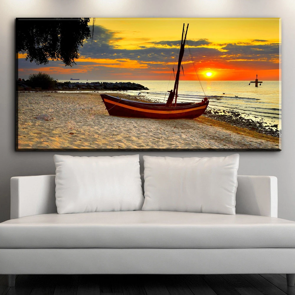 

ZZ1235 sunset ship canvas art print poster