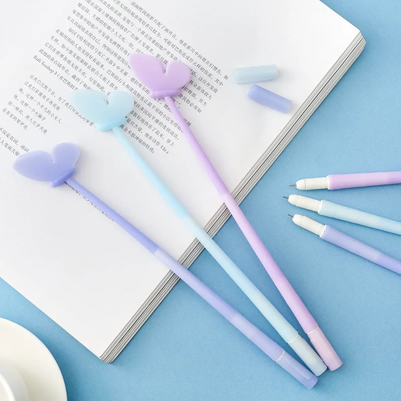 

24 pcs/Lot Novelty color Butterfly gel pen Blue ink writing pens gift Stationery Office item School supplies Canetas F513