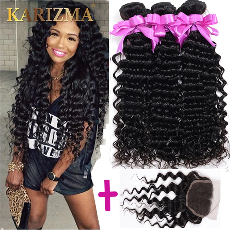 Brazilian Deep Wave With Closure Ali Moda Hair Virgin Curly Hair With Closure Deep Curly Remy Human Hair Brazilian Virgin Hair
