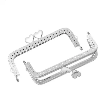 

2Pcs Silver Tone DIY Purse Bag Clutch Rectangle Frame Kiss Clasps Handbag Handle Heart Head 10.7x5.8cm