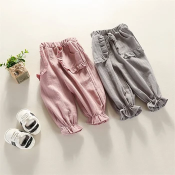 

JN18009 Spring Autumn Girls Kids Long Trousers Pants Casual Pants 1-6T Solid Color Baby Girls Pants Elastic Band Trousers