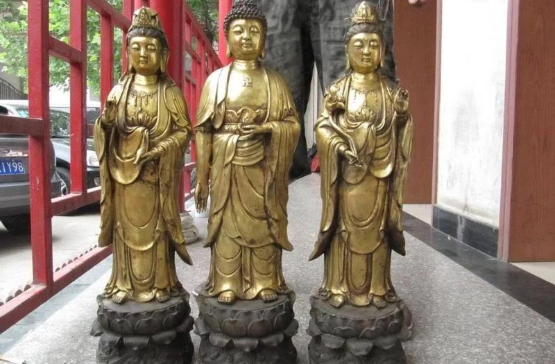 

26 Tibet Buddhism Bronze Copper Three of the West Bodhisattva Buddha Statue Set 8.02