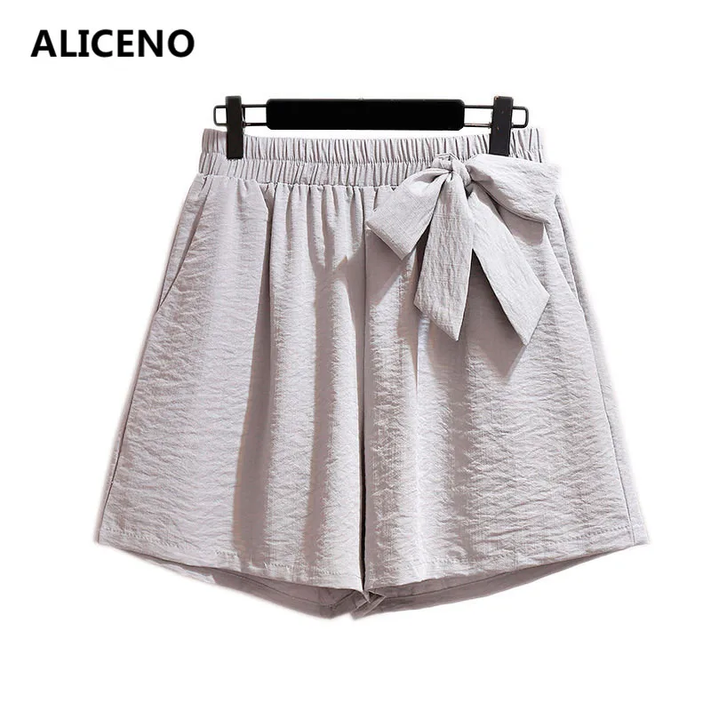 

ALICENO Light Gray Color Women High Waist Casual Shorts Loose Ladys Short Shorts New 2019 Summer Big Size 60-150Kg Wear