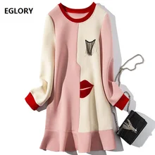 Cotton Dress 2019 Spring Style Women Sexy Red Lips Pattern Tassel Embroidery Patchwork Long Sleeve Casual Ruffle Dress Lolita