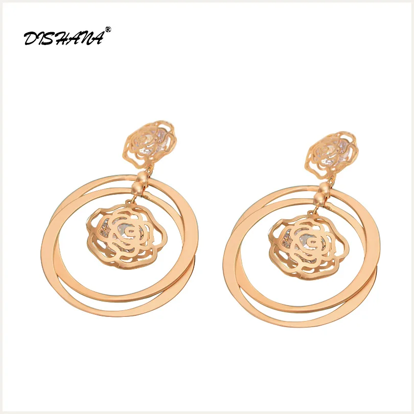 

Big 2 Colors Long Fashion Jewelry Earring for Women Vintage Double Circles Drop Earrings with Fake Stone brincos(E0395)