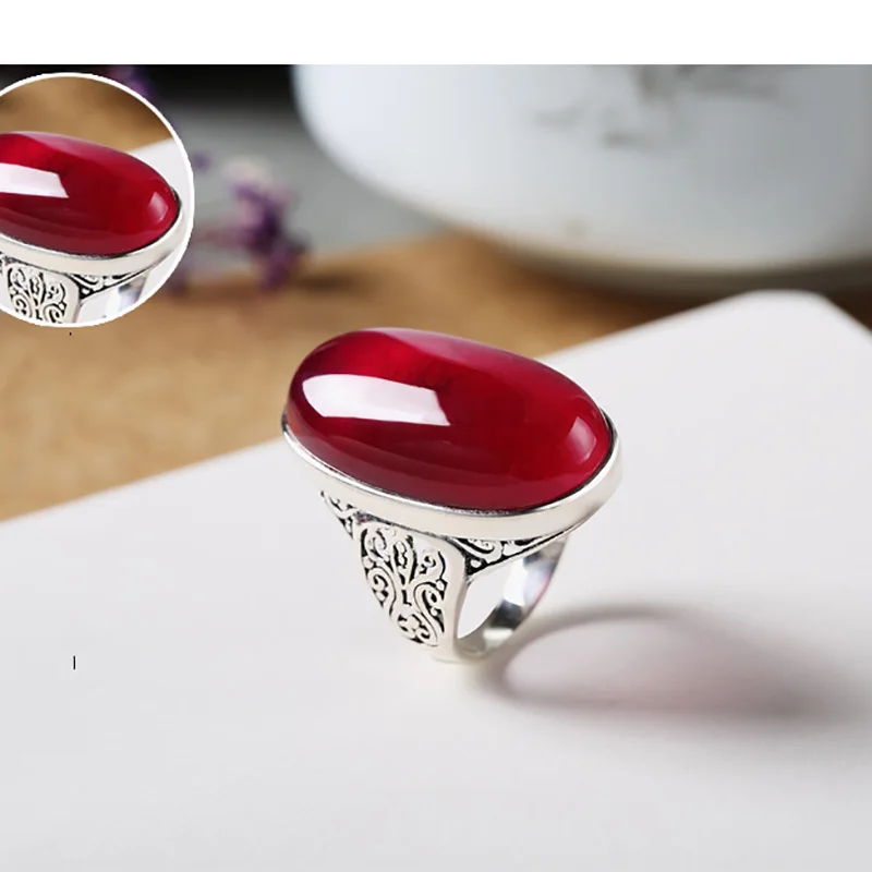 Настоящее твердое кольцо из стерлингового серебра, рубиновое кольцо 925, женское кольцо с большим природным камнем, красивое ювелирное изделие Anillos