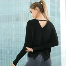 Спортивный длинный рукав Повседневная Йога сплошной цвет Женская футболка свободный Бег Фитнес-Спорт Йога Тренировка женский топ