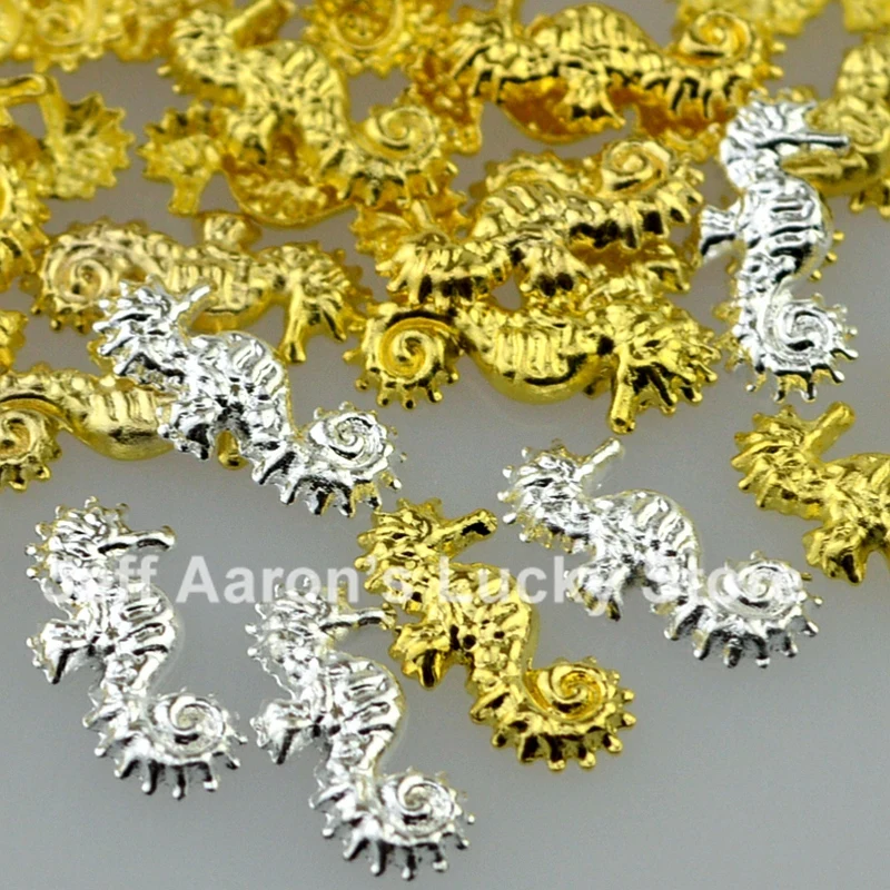 

100PCS Beauty Gold Silver Sea horse 3D Metal Nail Art Decoration Styling Tool Manicure Accessories