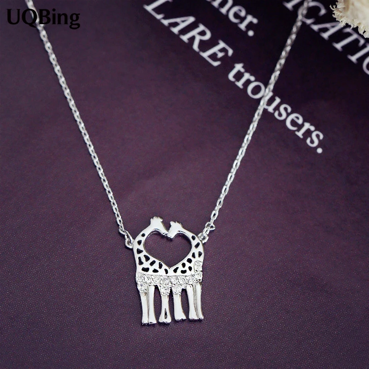 

Free Shipping Fashion 925 Sterling Silver Necklace Double Giraffe Pendant Necklaces For Women Jewelry