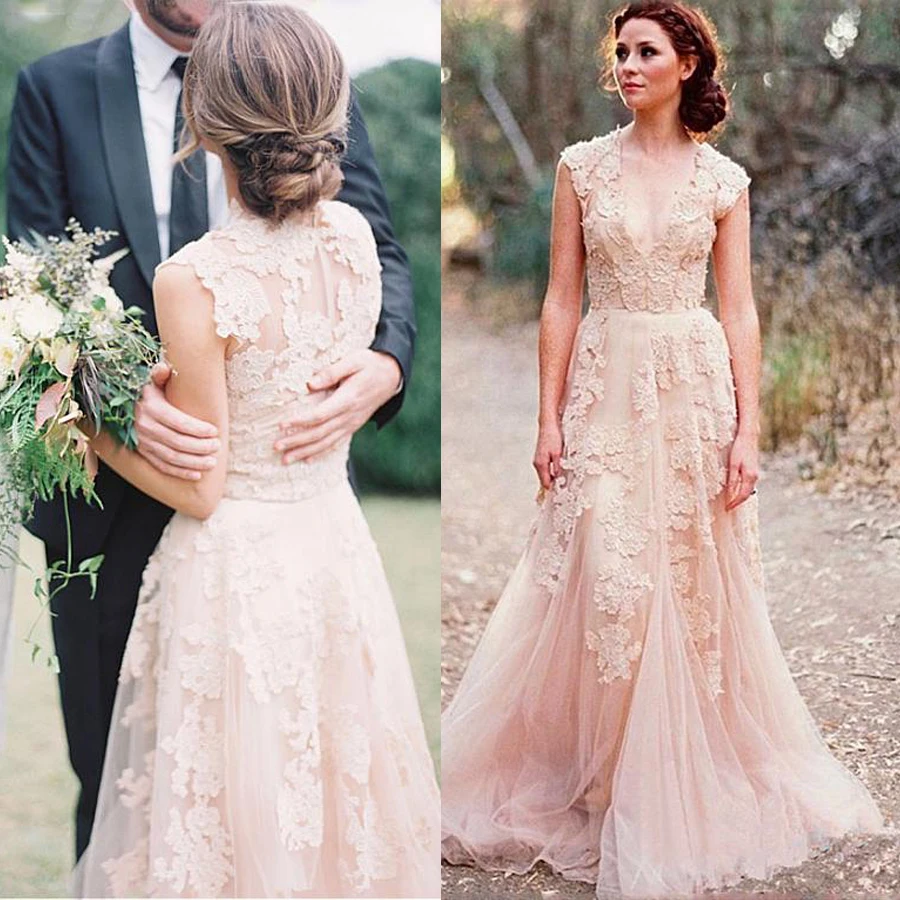 Blush pink lace wedding dress Clearance