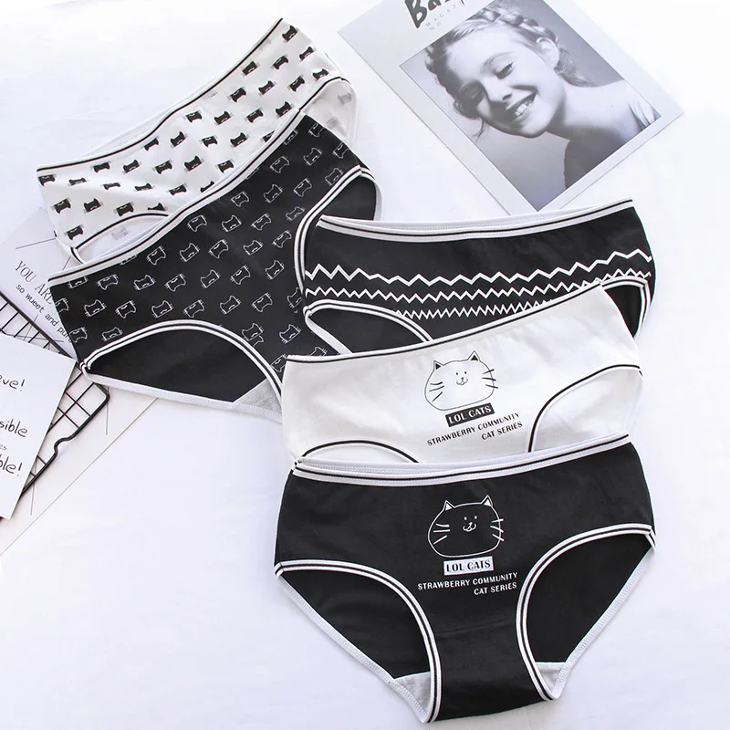 

New Children Cotton Underwear Young Girls Briefs Black White Print Low Waist Underpants Comfortable Cotton Panties for Girls
