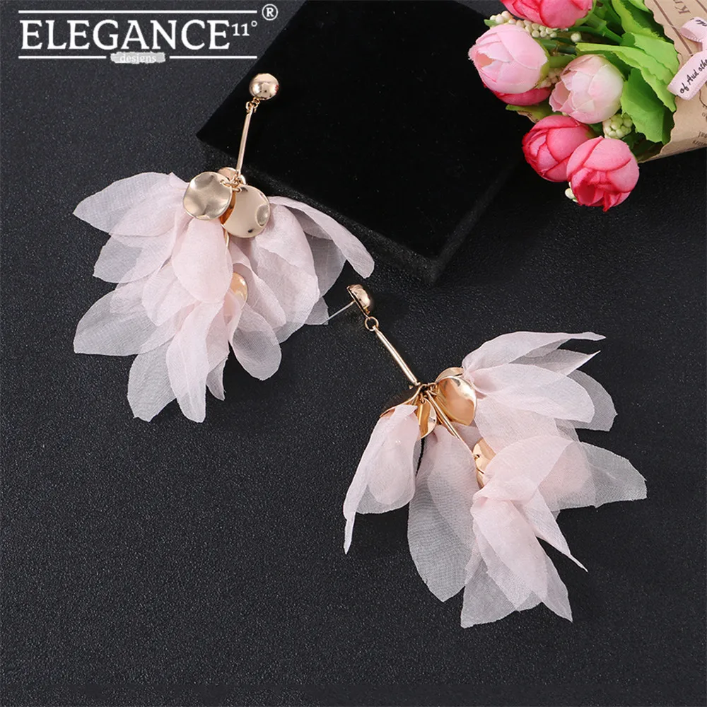 

Elegance Pink Flower Dangle Drop Earring Big Yarn Floral Statement Holiday Jewelry Cute Romantic Earrings for Women Wholesale