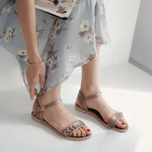 Большие размеры 9, 10, 11, 12, 13, 14, 15, летние сандалии на плоской подошве женская обувь ремешок с кристаллами сандалии на платформе с пряжкой