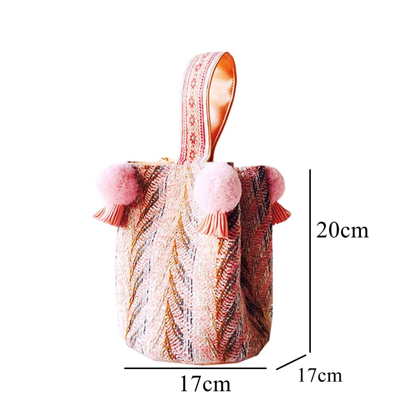 WOONAM New Lady Women Fashion Pure Handmade Multi-color Tweed Mini Bucket Handbag Wrist Bag WB477