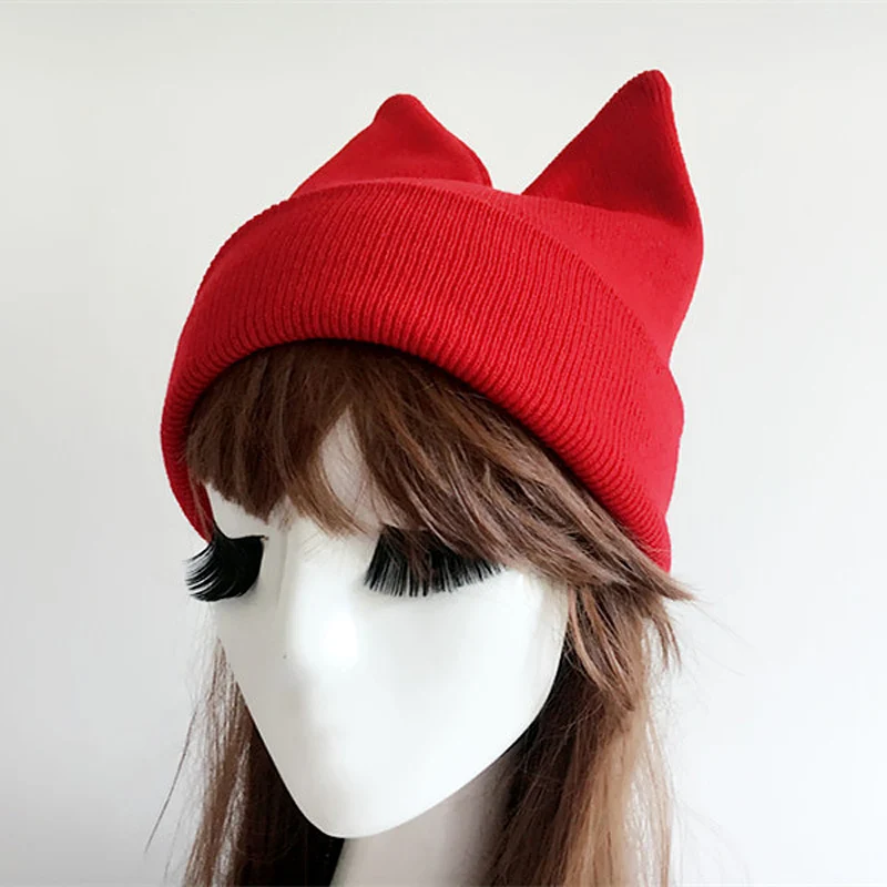 

New Winter Hats For Women Cat Ear Hat Female Winter Beanies Cap Knitted Bonnet Femme Lovely Warm Girls Woman Hat With Cat Ears