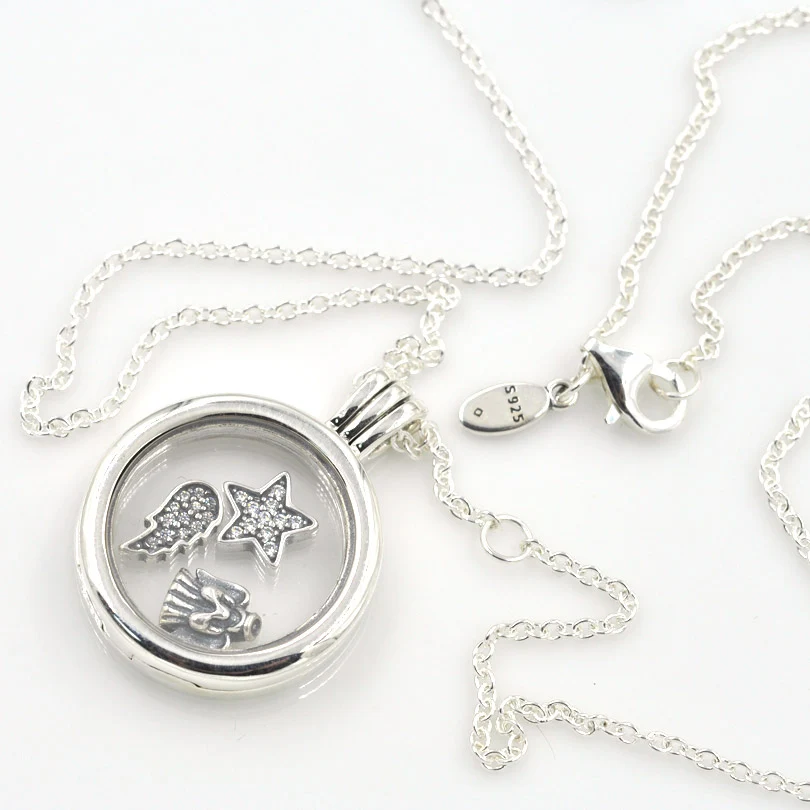 New 925 Sterling Silver Necklaces Floating Locket Medium 60CM Pendant