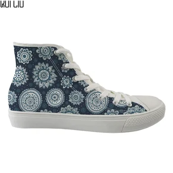 

Customized Spring Fashion Flower Mandala Printing High Top Ladies Vulcanize Shoes Woman Flats Casual Sneakers Canvas Zapatos