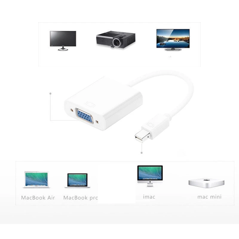 2Colors DP to VGA Adapter Thunderbolt Mini Display Port DP Male To VGA Female Adaptor Converter Cable For Apple MacBook Pro Air