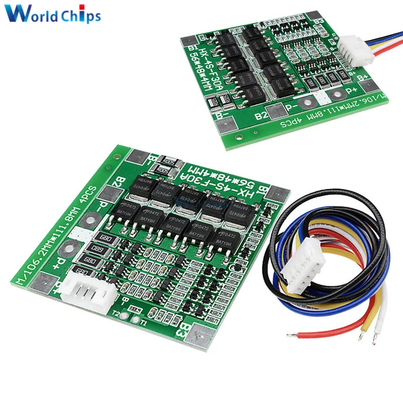 

4S 30A 14.8V Li-ion Lithium 18650 Battery BMS Packs PCB Protection Board Module Balance Integrated Circuits With Wire 45x56X3mm