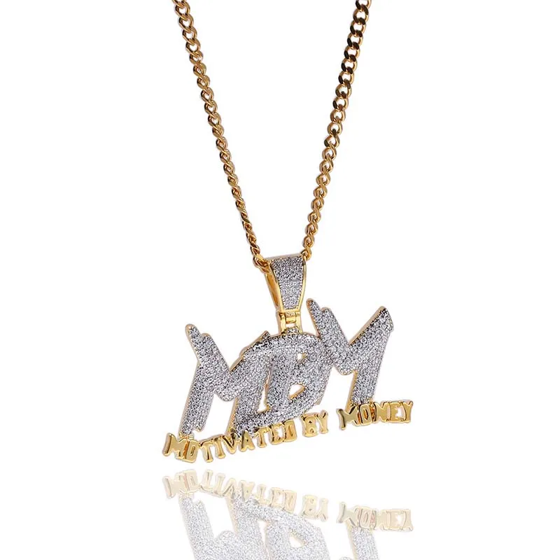 

Hip Hop MotivatedByMoney Pendant Necklace Micro Pave AAAA+ Cubic Zirconia MBM Necklace 24"Chain dropshipping
