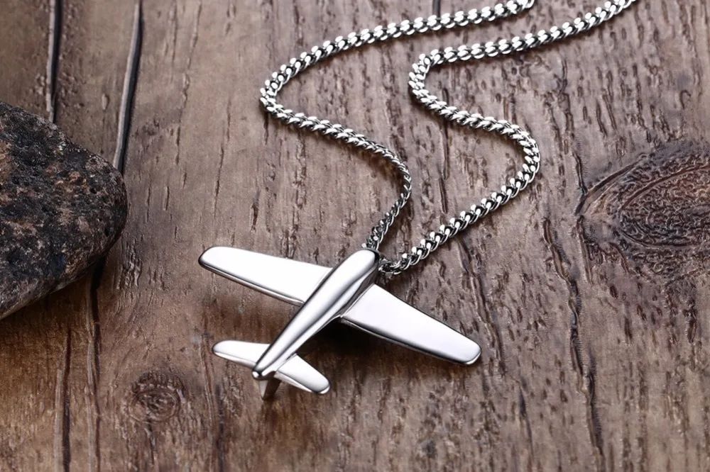 Mens Necklaces Pendants Stainless Steel Silver Tone Airplane Pendant Necklace for Men Boys Choker Jewelry 12