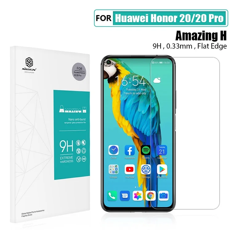 Для huawei honor 20 Стекло Экран протектор NILLKIN Amazing H/H+ PRO с уровнем твердости 9H из закаленного Стекло Защитная пленка для huawei honor 20 pro 6,26 - Цвет: H Flat edge