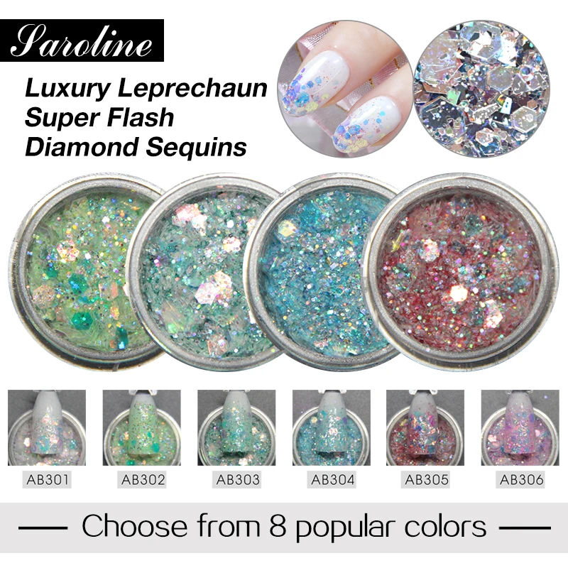 

Saroline 1g/box Diamond Small Fragments 8 Popular Colors Mixed Nail Flakes for Gel Polish Pigment Manicure Nail Art Decoration
