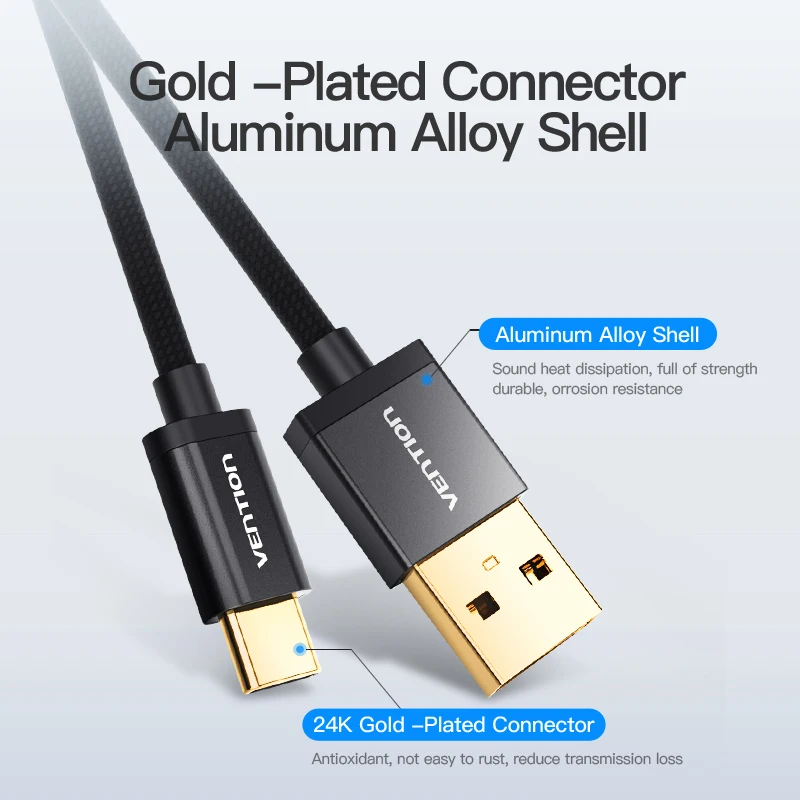 Vención de La 3A USB tipo C rápido de carga tipo-C Cable para Samsung Galaxy S9 S8 Nota 8 Plus xiaomi mi 5 una 6 plus USB-C cable