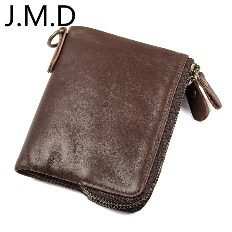 

J.M.D 2019 New Genuine Leather Short Anti-RFID Stealing Brush Men's Wallet Double Zipper Money Clips 8336