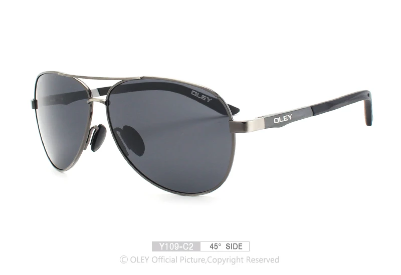 OLEY Unisex polarized Sunglasses Men luxury brand Women Retro pilot Sun Glasses Classic black lens polaroid UV400 Y109 - Цвет линз: Y109 C2 BOX