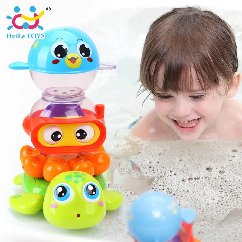 HUILE TOYS 3112 Baby Bath Toy Pool Swimming Toys Animals Stacking Game Children Kids Bathing Tub Water Spraying Tool Toy Gifts