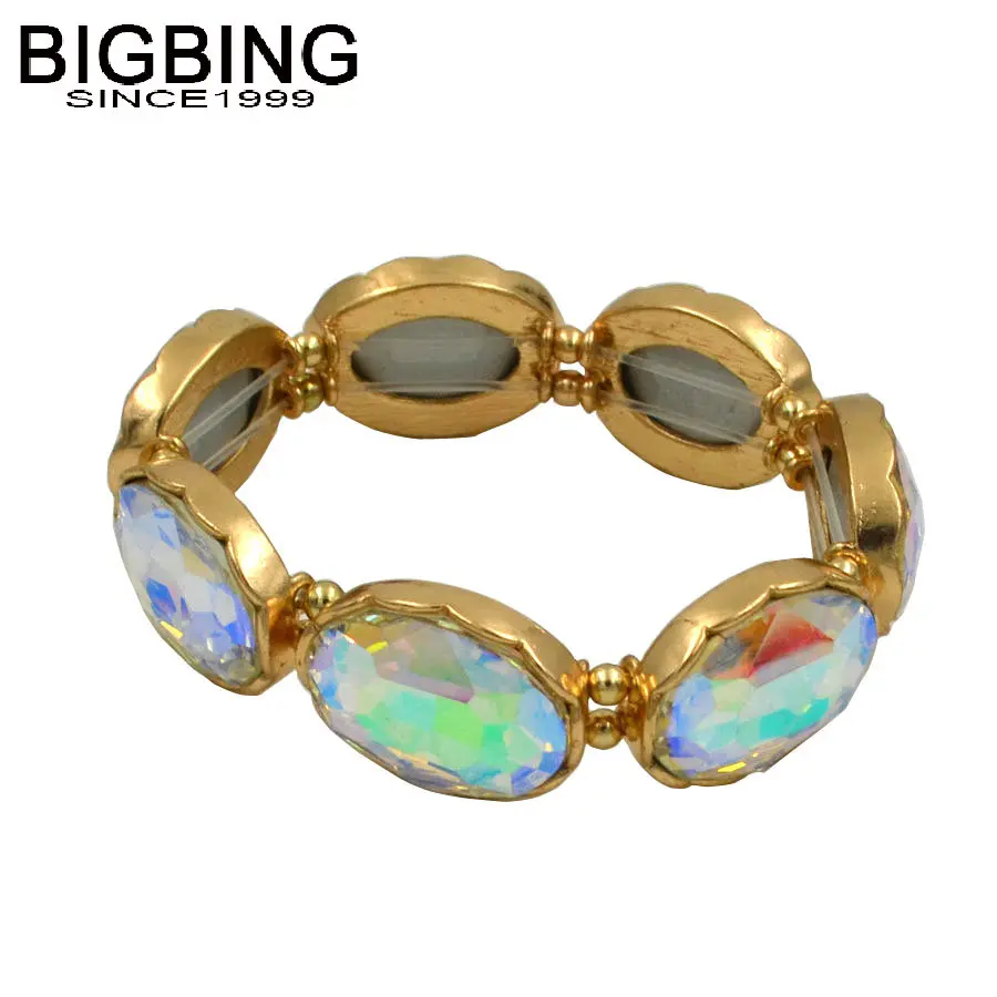 S019 BIGBING ювелирные изделия Модные золотые красочные кристалл стрейч браслет Модный очаровательный браслет хорошее качество