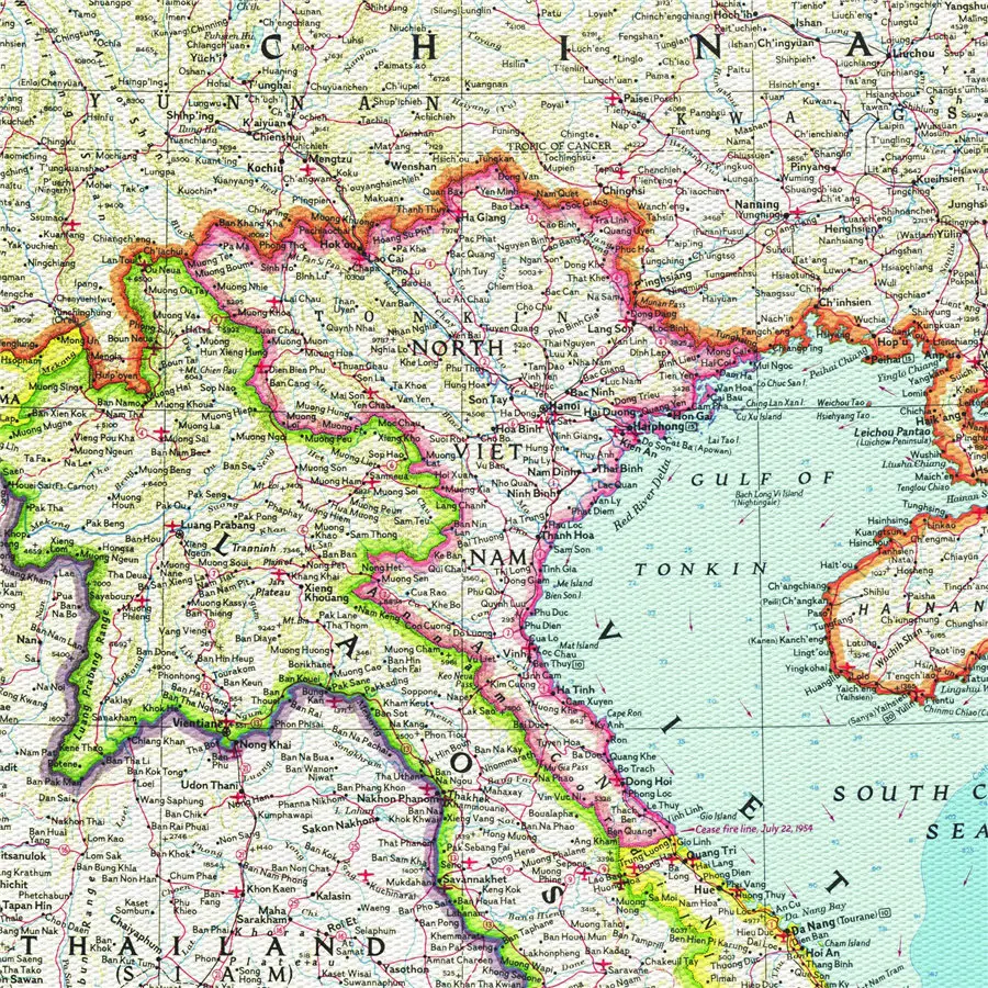 Вьетнам Камбоджа Лаос и Восточная Таиланд карта 1965 Печать холст винтажные наклейки бар для кафе для дома Декор стены искусства стикер