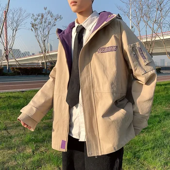 

Autumn New Hooded Jacket Men Fashion Embroidery Casual Tooling Jacket Man Streetwear Wild Hip Hop Loose Bomber Jacket Male