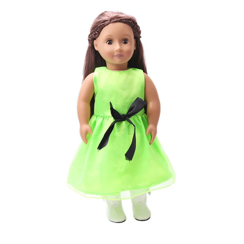 18 дюймов, с круглым вырезом, для девочек; платье принцессы с принтом; платье вечернее gwon Американский новорожденных юбка Детские игрушки подходит 43 см для ухода за ребенком для мам, детские куклы, c115 - Цвет: Green 2