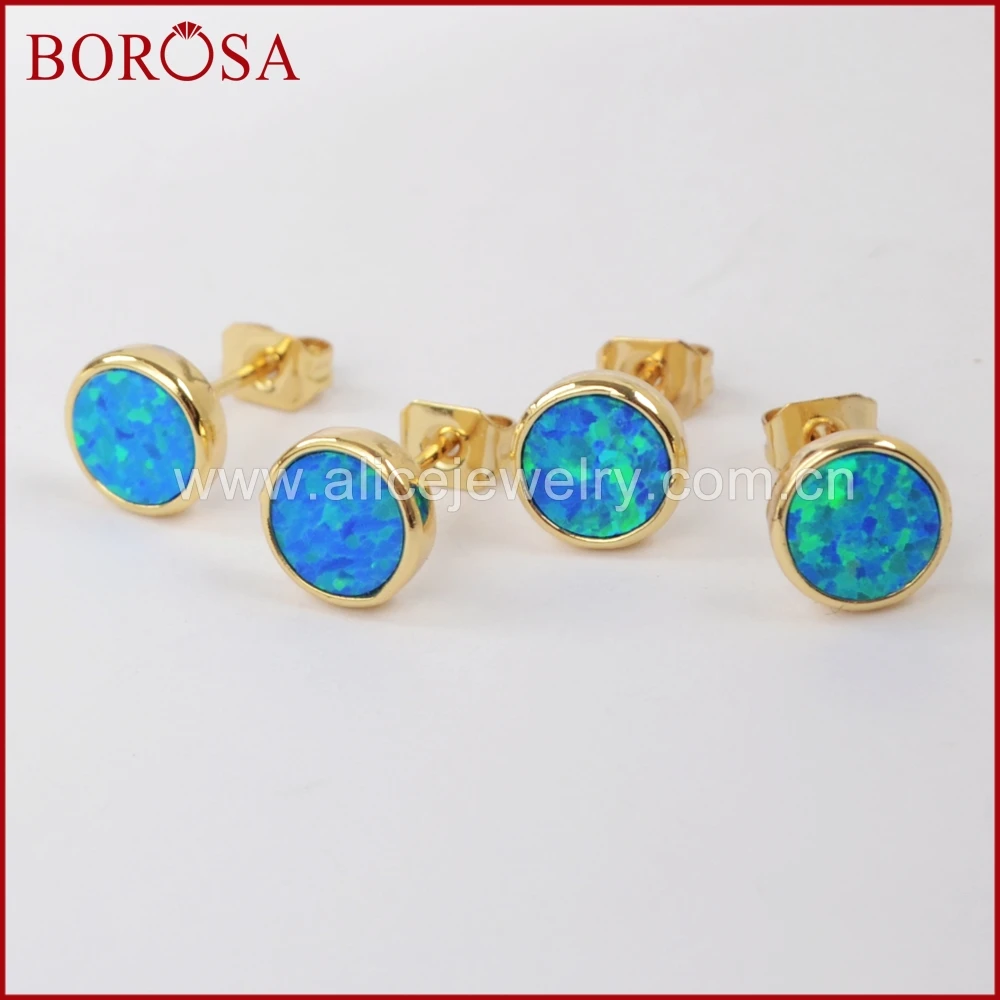 Серьги гвоздики BOROSA ZG0227 женские ювелирные украшения с золотой оправой и голубым