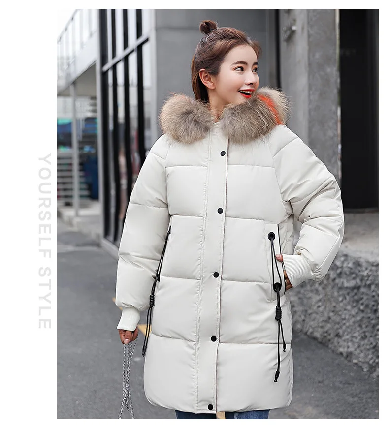 2018 Women Parkas Winter Thicken Warm Loose Jacket coats Big fur collar Hooded Casual Solid Cotton Coats padded Female Jackets Coats