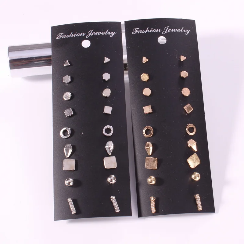 

M MISM 9 Pairs Gold Sliver Color Woman Mixed Stud Earring Girls Crystal Ear Studs Metal Fashion Jewelry Female Mujer Brincos
