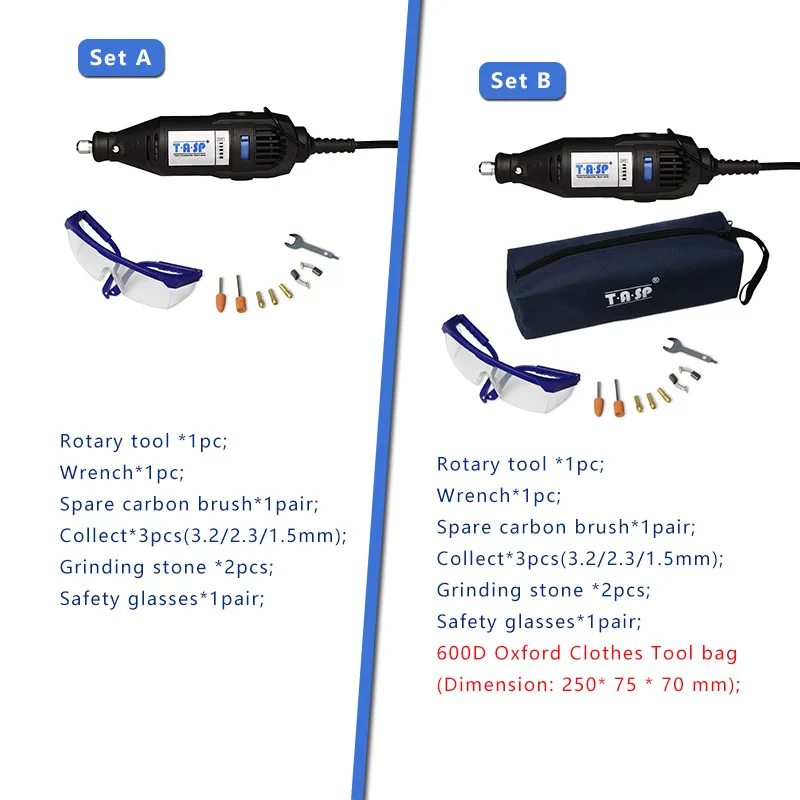 Goede TASP 220 v 130 w Elektrische Mini Boor Grinder Rotary Graveur Tool Set met Veiligheidsbril en Accessoires