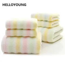 HELLOYOUNG 3-Pieces радужные полосы шаблон хлопок полотенце набор ванная комната супер абсорбент банное полотенце для лица s