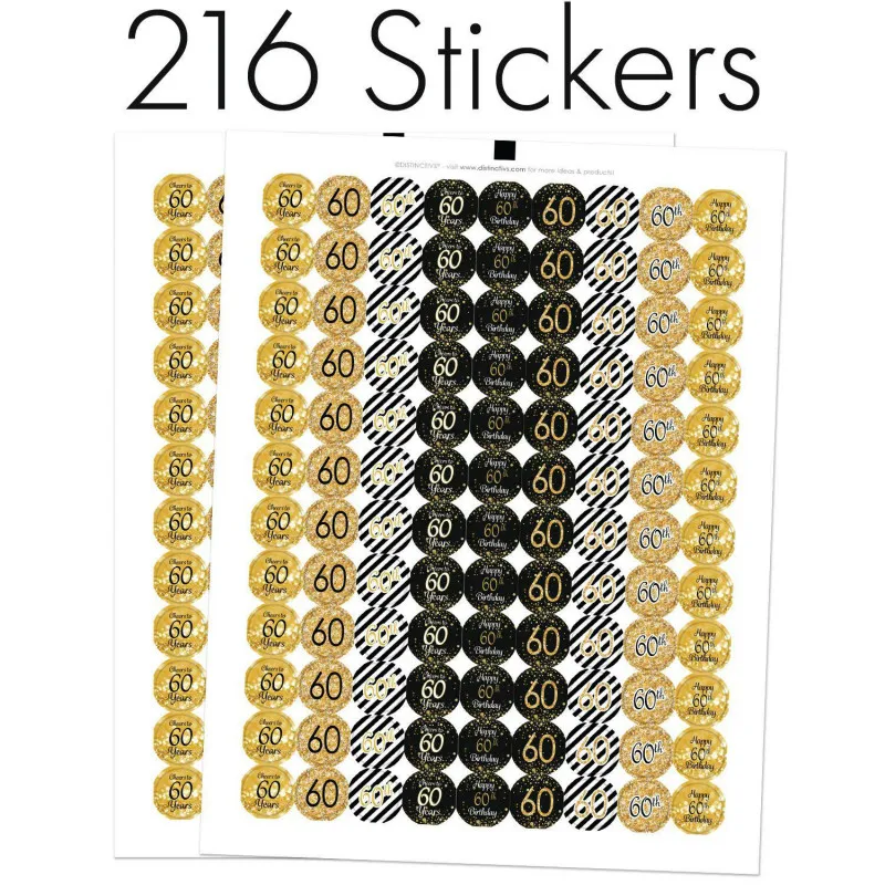 

216pcs 50th 60th Anniversary Stickers Cheers to 50 60 Years Old Birthday Labels Shiny Foil DIY Gift Packaging Decorations
