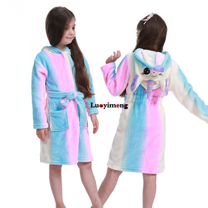 

Kids Bath Robes Winter Children's Bathrobe Cartoon Animal Flannel Nightgown for Big Boys Girls Soft Pyjamas Unicorn Sleepwear