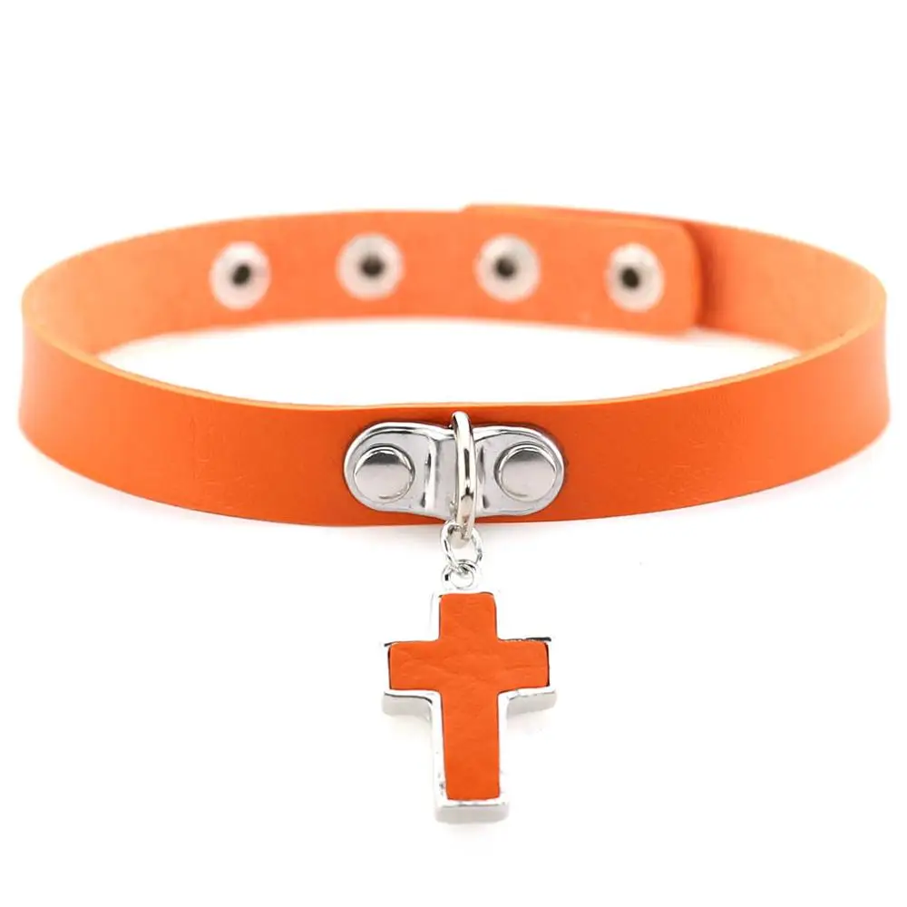 KMVEXO, колье с подвеской в виде креста, готическое аниме, для влюбленных, простой воротник, колье, ожерелье для женщин, чокер, ювелирное изделие - Окраска металла: Orange