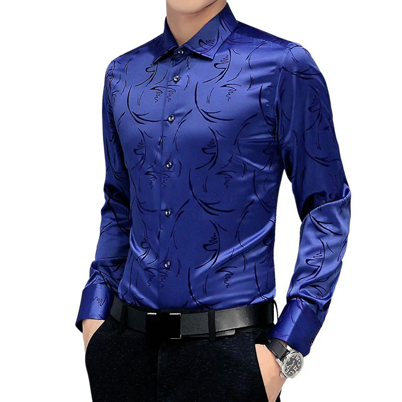 

2018 Autumn New Shirt Men Slim Fit Korea Clothes Men Long Sleeve Party Club Designer Shirt Tuxedo Shirt Men 5XL Camisa